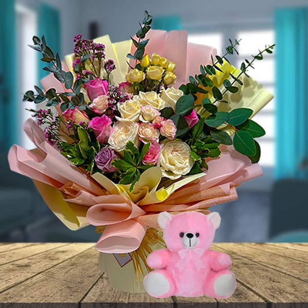 Birthday Celebration - Rose Bouquet with Teddy