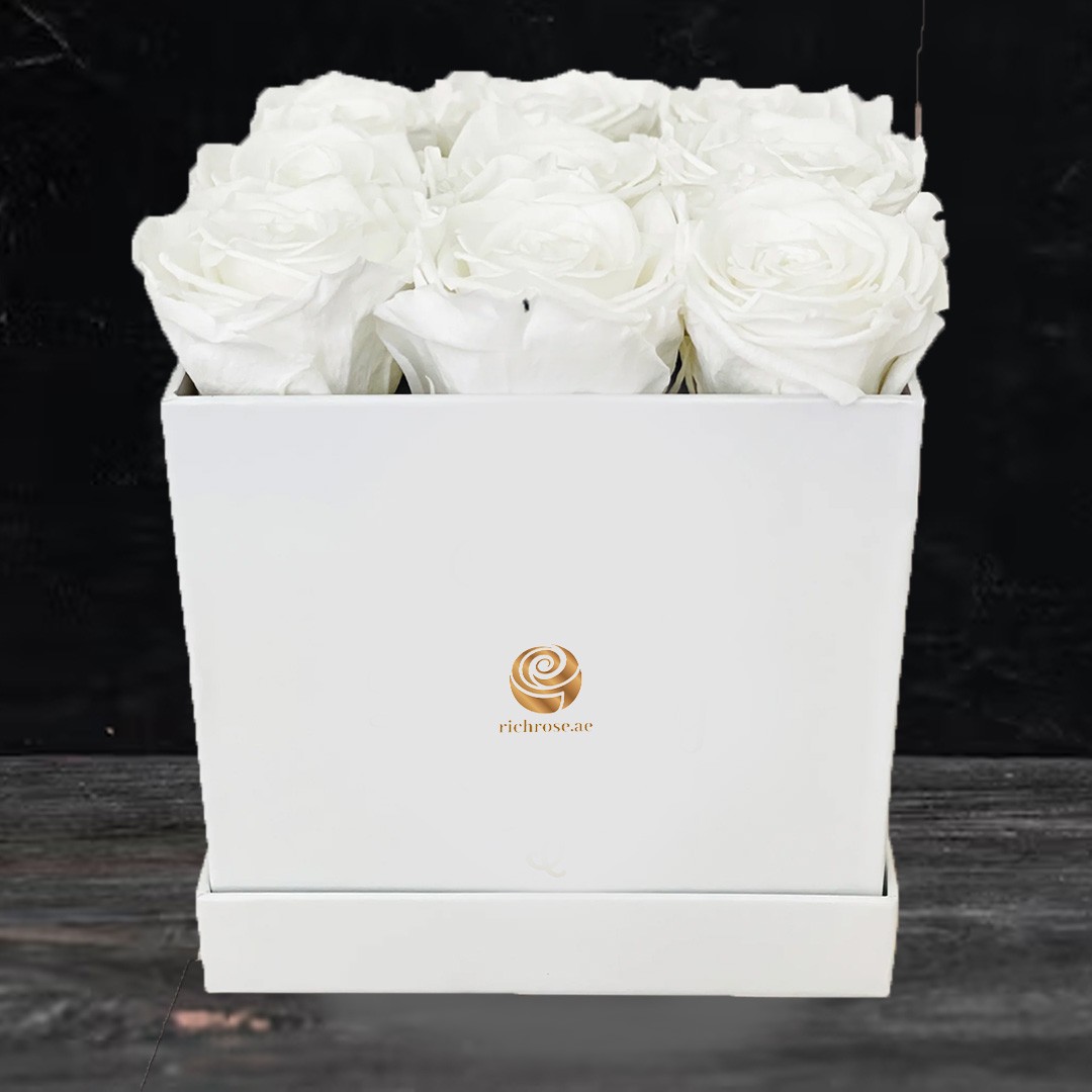 ROSEAU- Elegant White Roses Box Arrangement