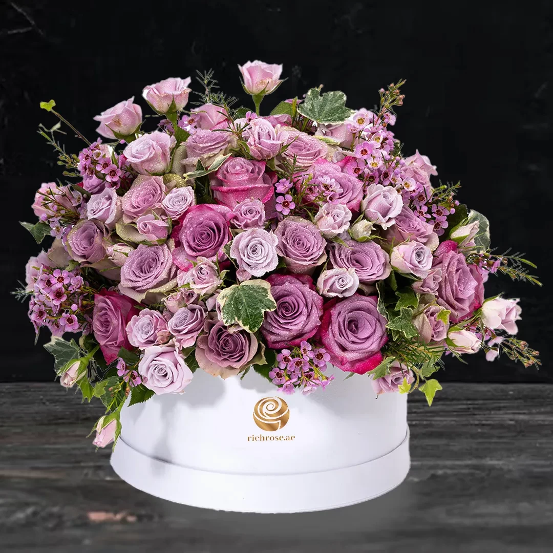 ATHENS- Elegant Mix of Rose and Wax Flowers in white Box