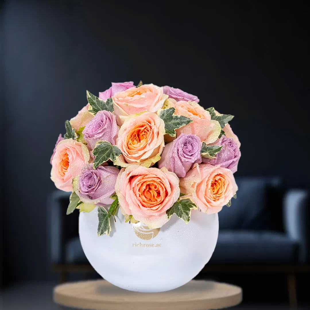 ZAGREB- Enchanting Peach & Purple Roses in Vase