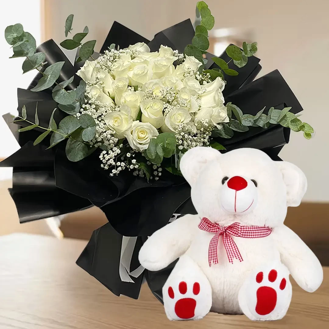 Chisinao - White Roses Bouquet Deluxe Size with Free Gift