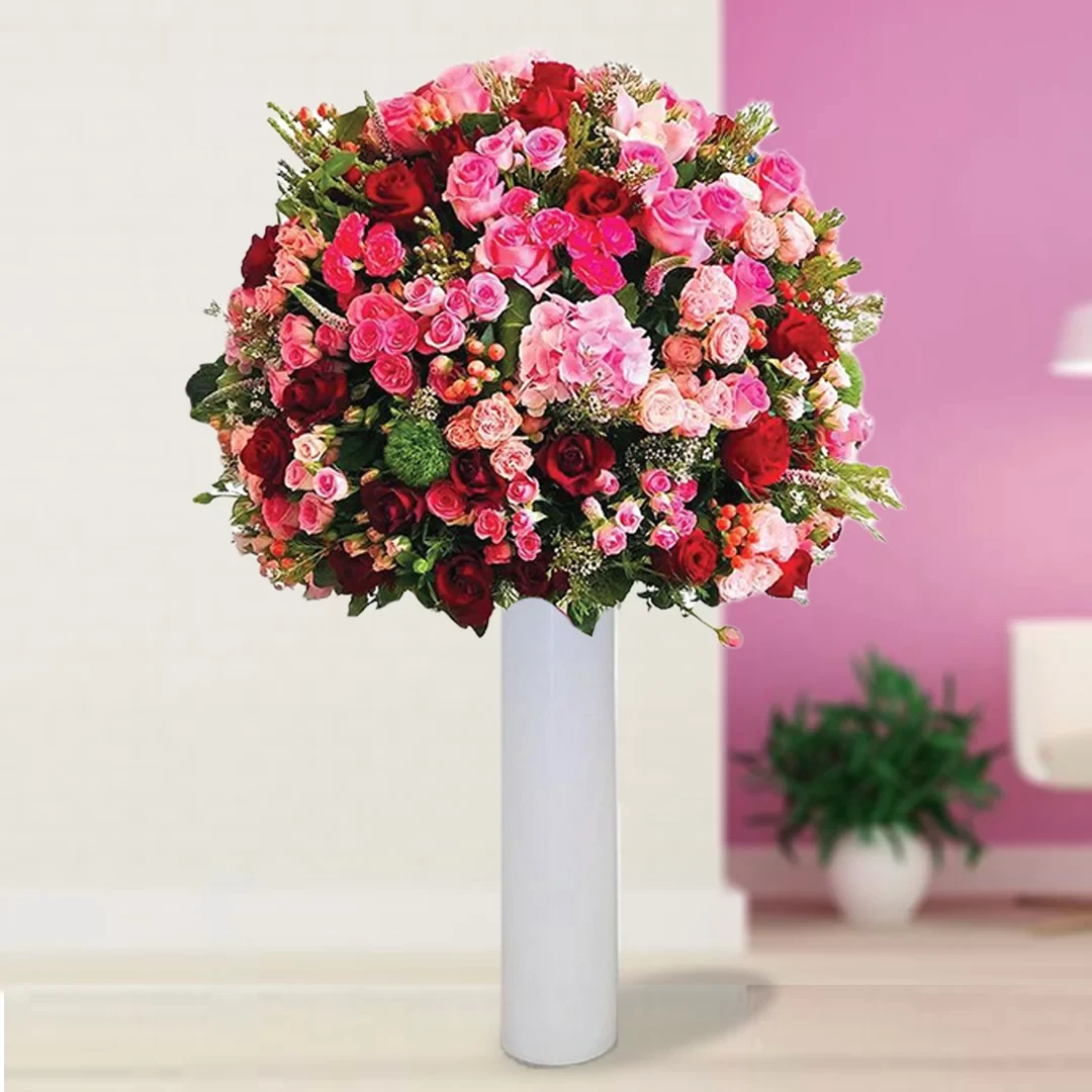 Pink Mixed Flowers Cylidner Tall Arrangement