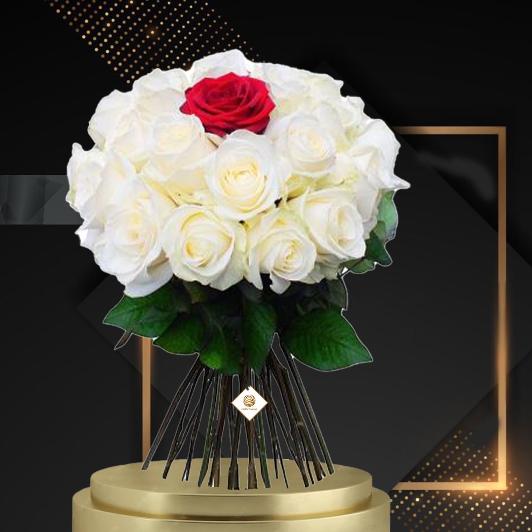 Belfast - Valentines White and single Red Roses Bunch