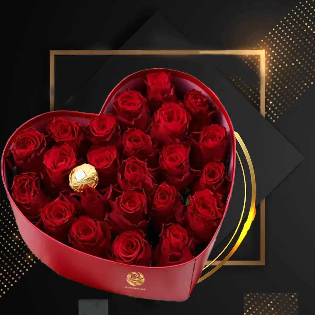 Bae Roses - Red Roses in Heart box Single Rocher Ferroro