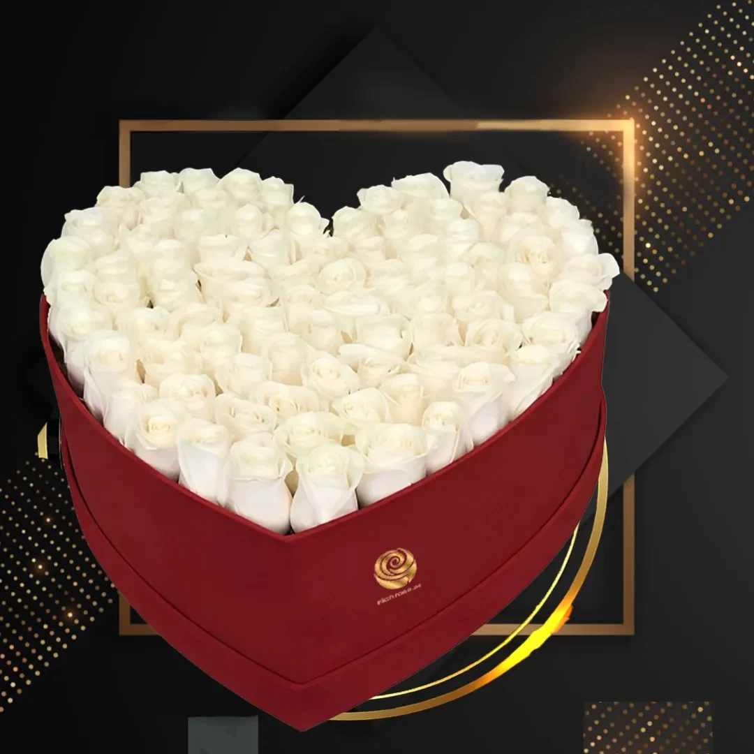 Bubble Heart - White Roses in Red Heart Box