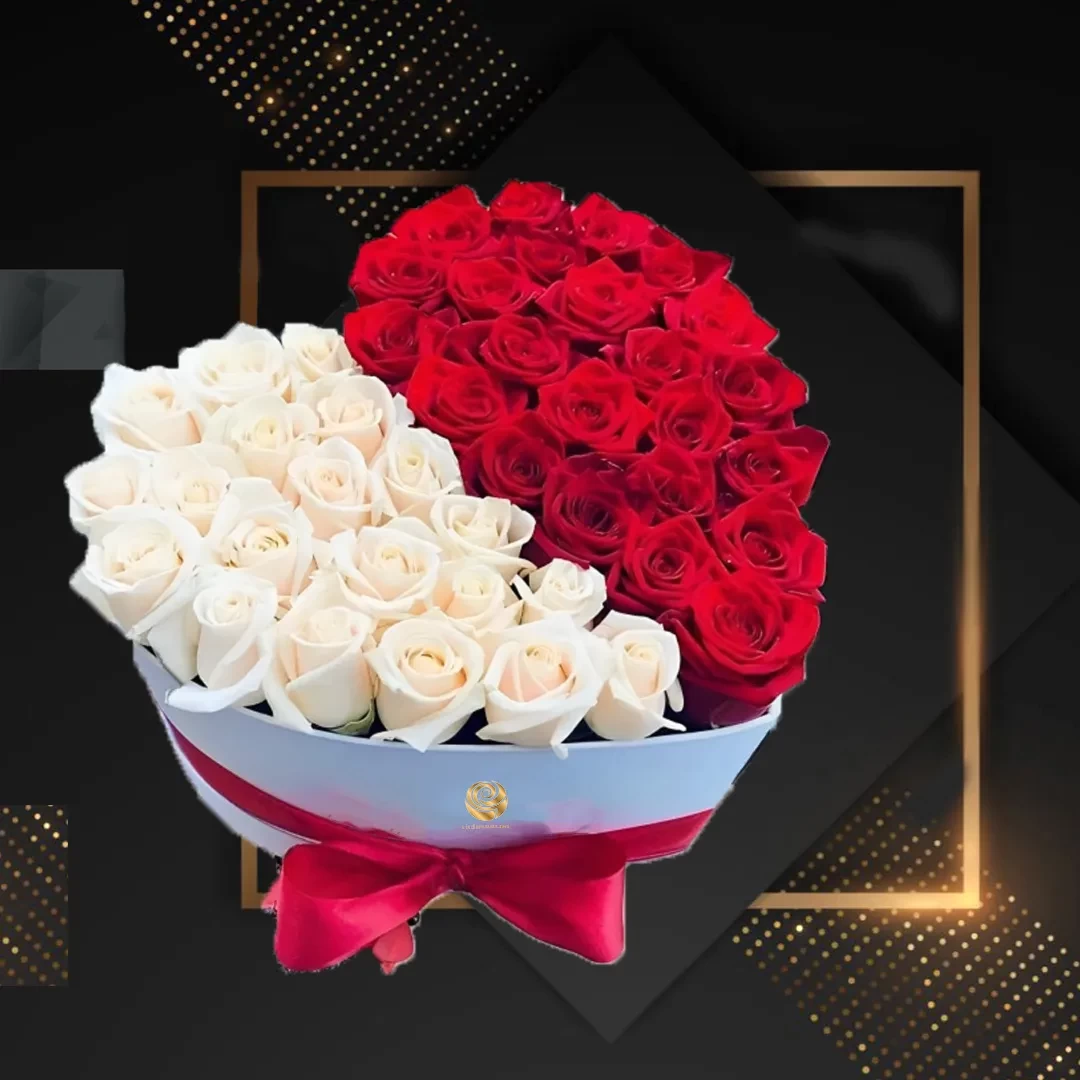 Tashkent - Valentines Red and White Roses in Heart Box