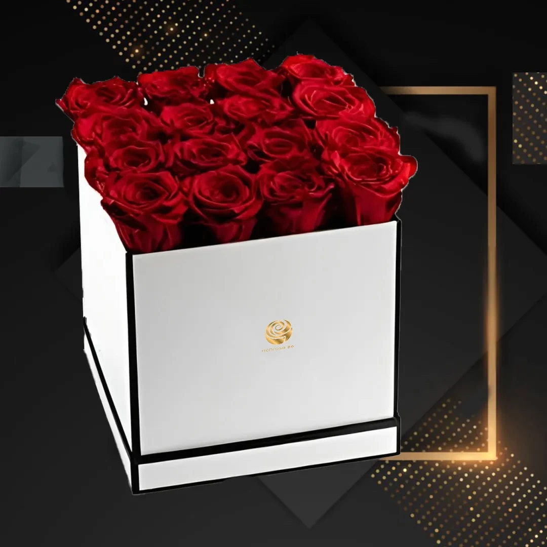 Queen Roses - Valentines Red Roses in White Square Box