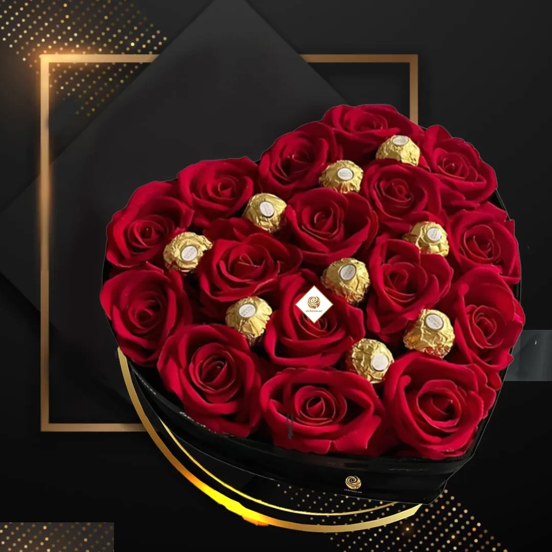 Honey Rose -  Red Roses and Rocher Ferroro in Heart Box