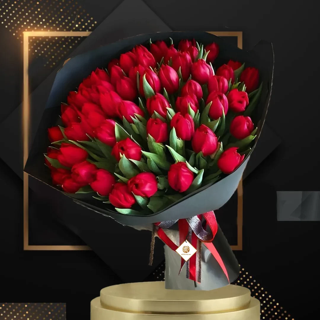 Love Birds - Valentine Red Tulips Bouquet