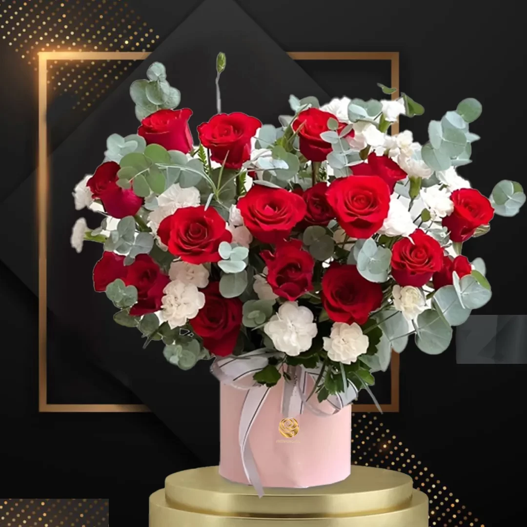 Romantic Roses - Valentine Red and White Flowers Box