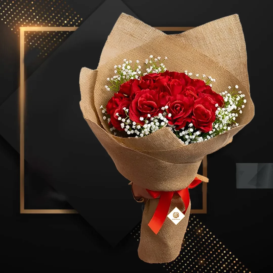Alexa - Valentines Universal Attractive Red Roses in jute wrapping