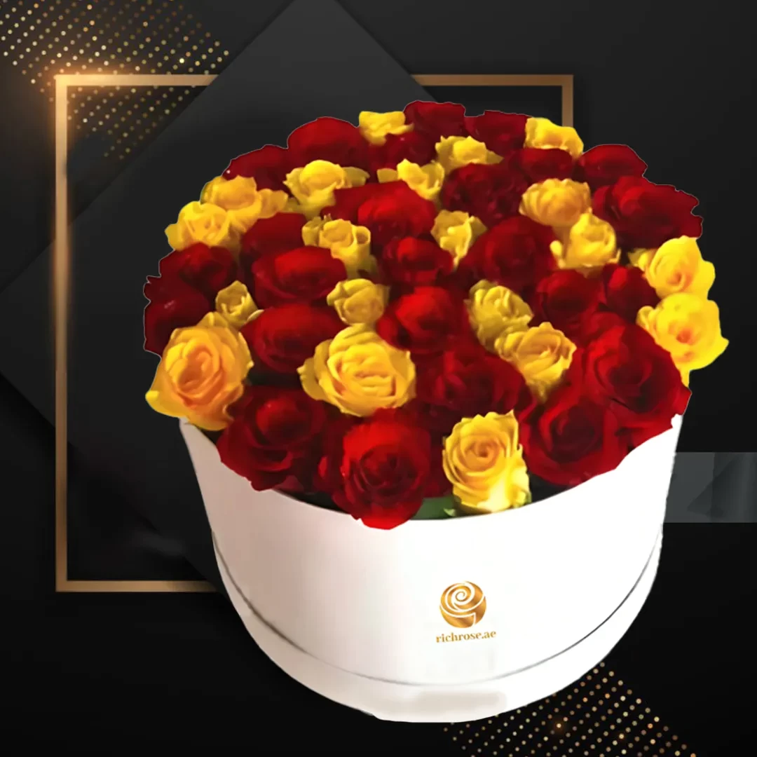 Thimphu - Valentines Red & Yellow Roses in Round Box 