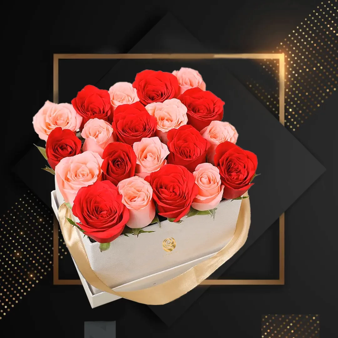 Angel- Valentine's Red and Pink Roses in White Square Box