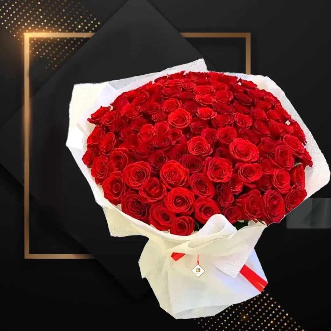 Vannessa - Valentines Red Roses Bouquet in White Wrapping