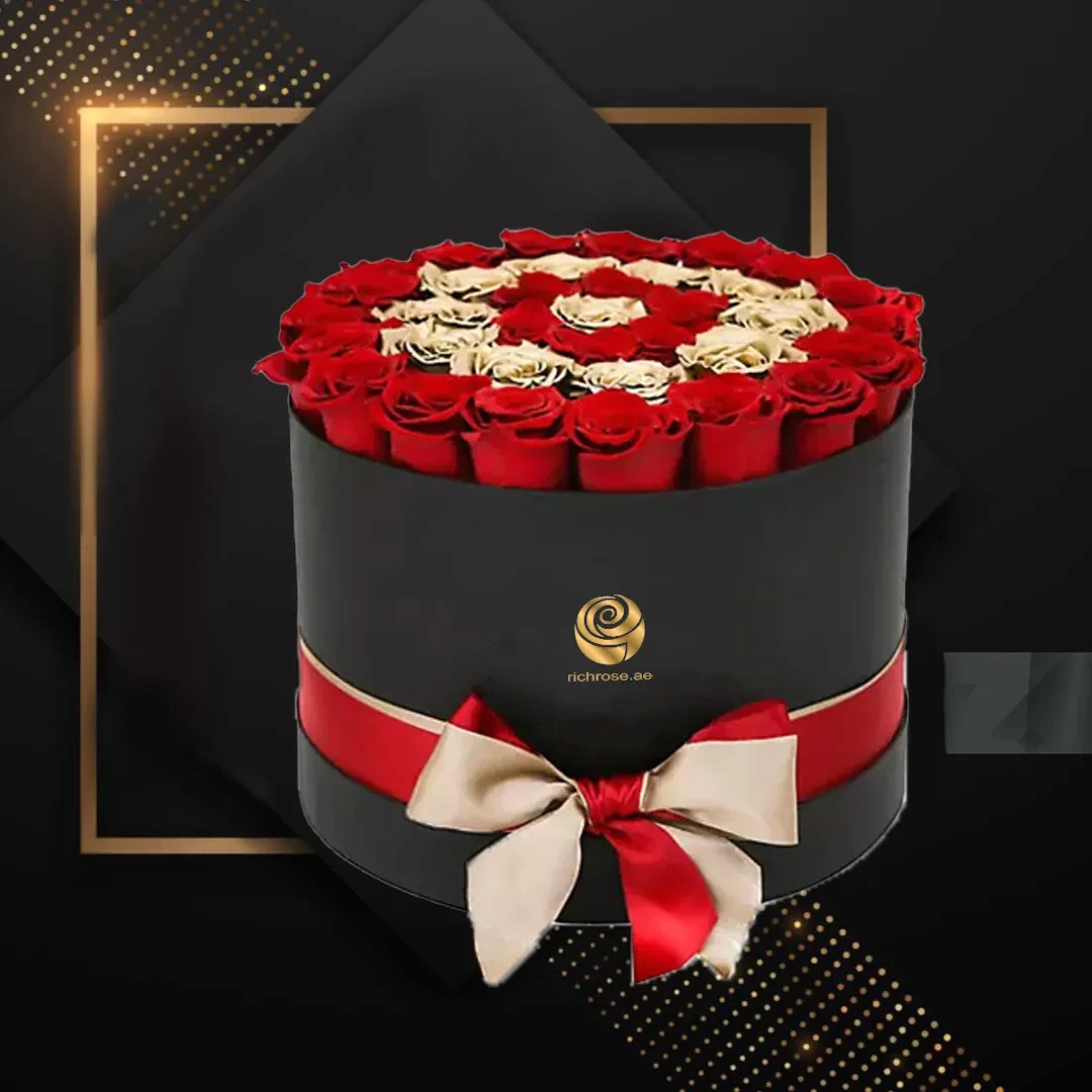 Dovey - Valentines Red and Golden Roses Roun Box