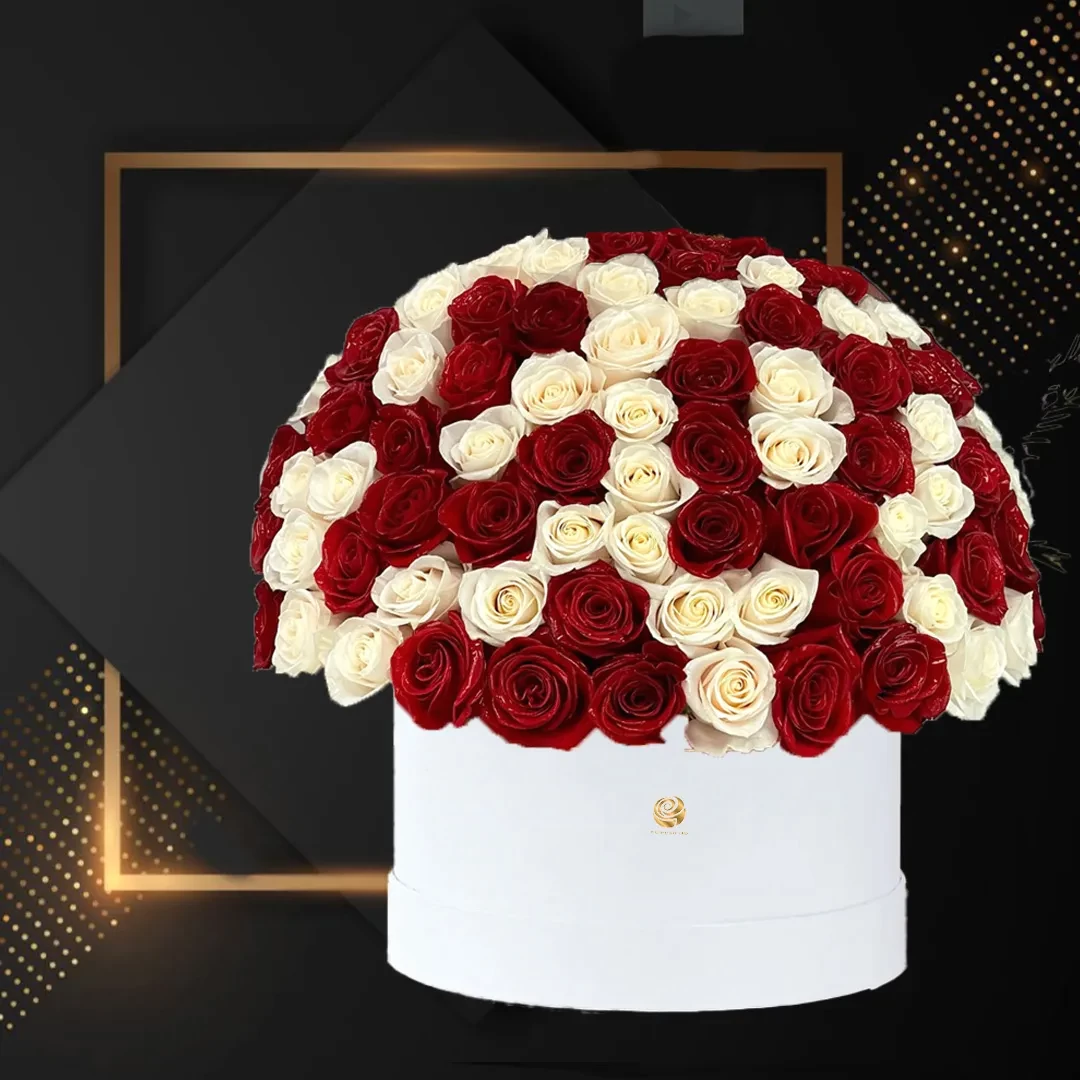 Praia - Valentine's Red and White Roses in Round Box