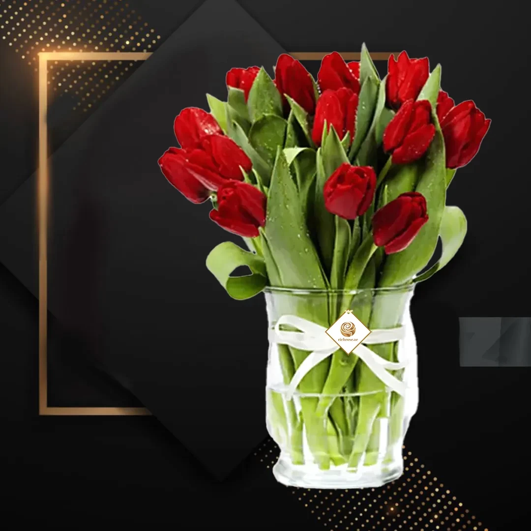 Honey Bee - Valentine's Red Tulips in Vase