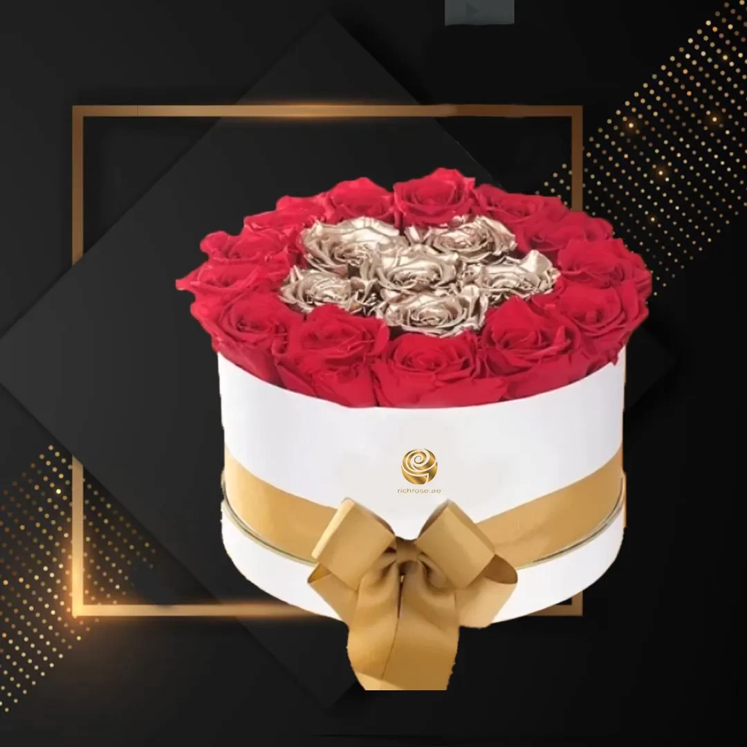 Foxy - Valentines Red and Golden Roses Box