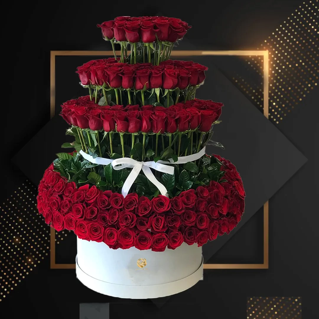 Dumpling - Valentine's Red Roses Tower Arrangment in Round Box