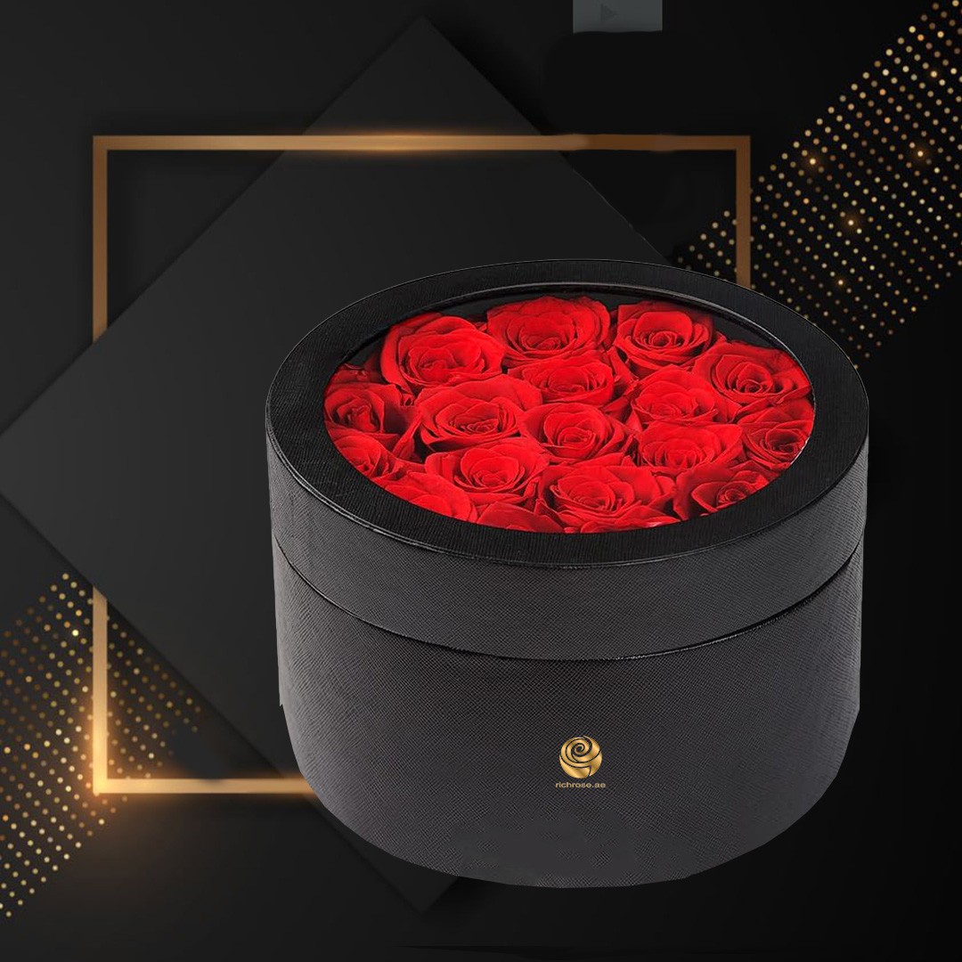 Dubba - Valentine's Red Roses in Covered Black Round Box