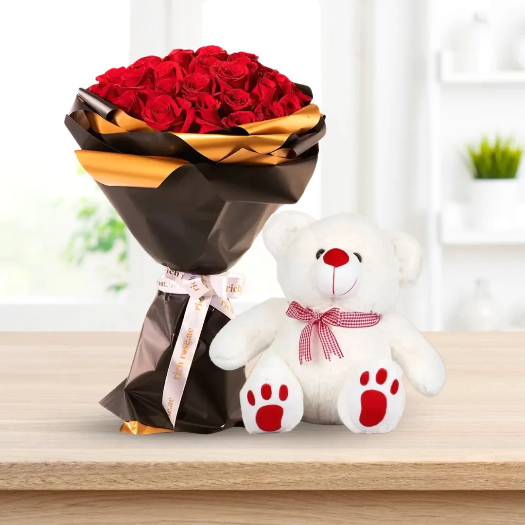 LUXEMBOURG - Red Roses Bouquet Deluxe Size with Free Gift