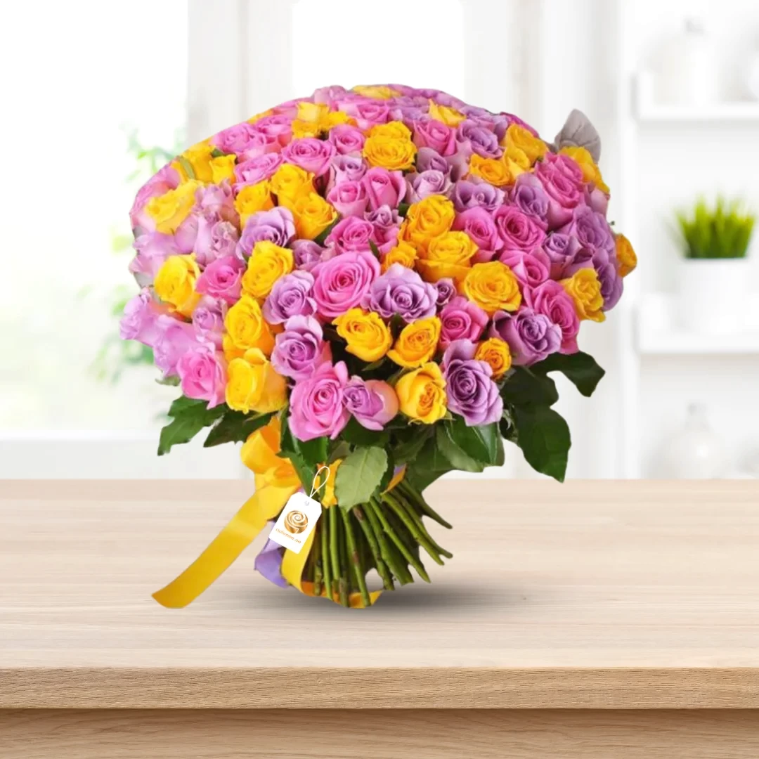 ELOISE - 100 MIX OF ROSES, YELLOW PURPLE AND PINK  JUST BUNCH