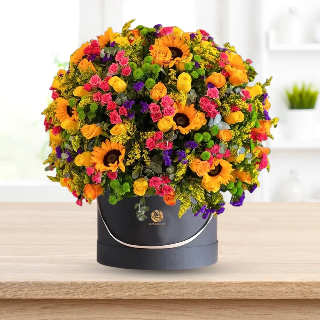 Yellow Mixed Exotic Flowers in Black Box