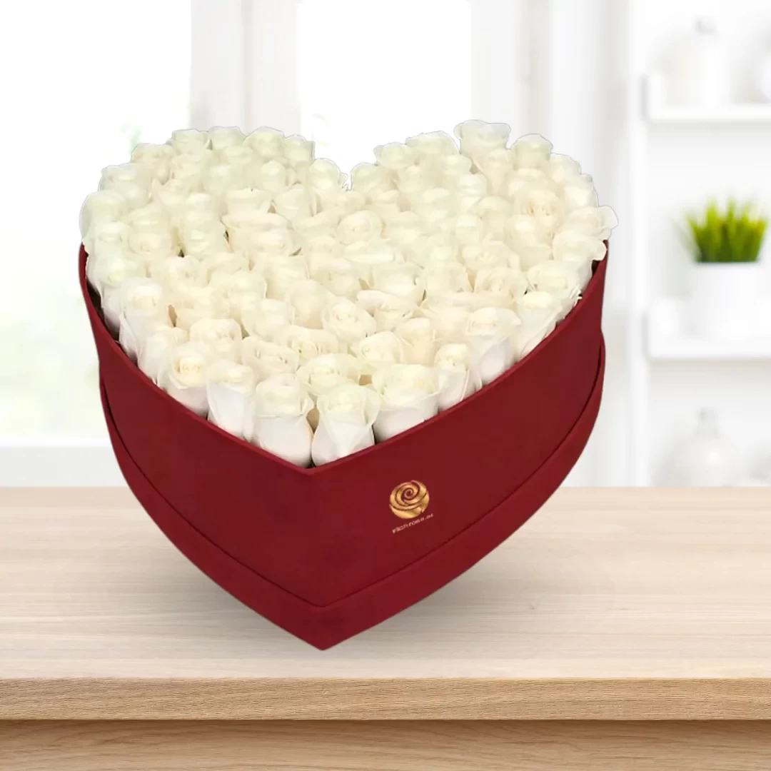 Bubble Heart - White Roses in Red Heart Box