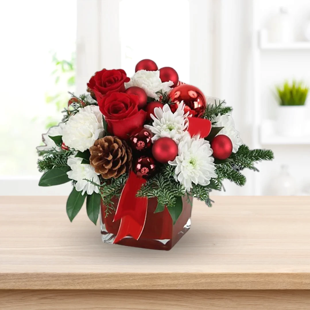 Red and White flowers in Square Box