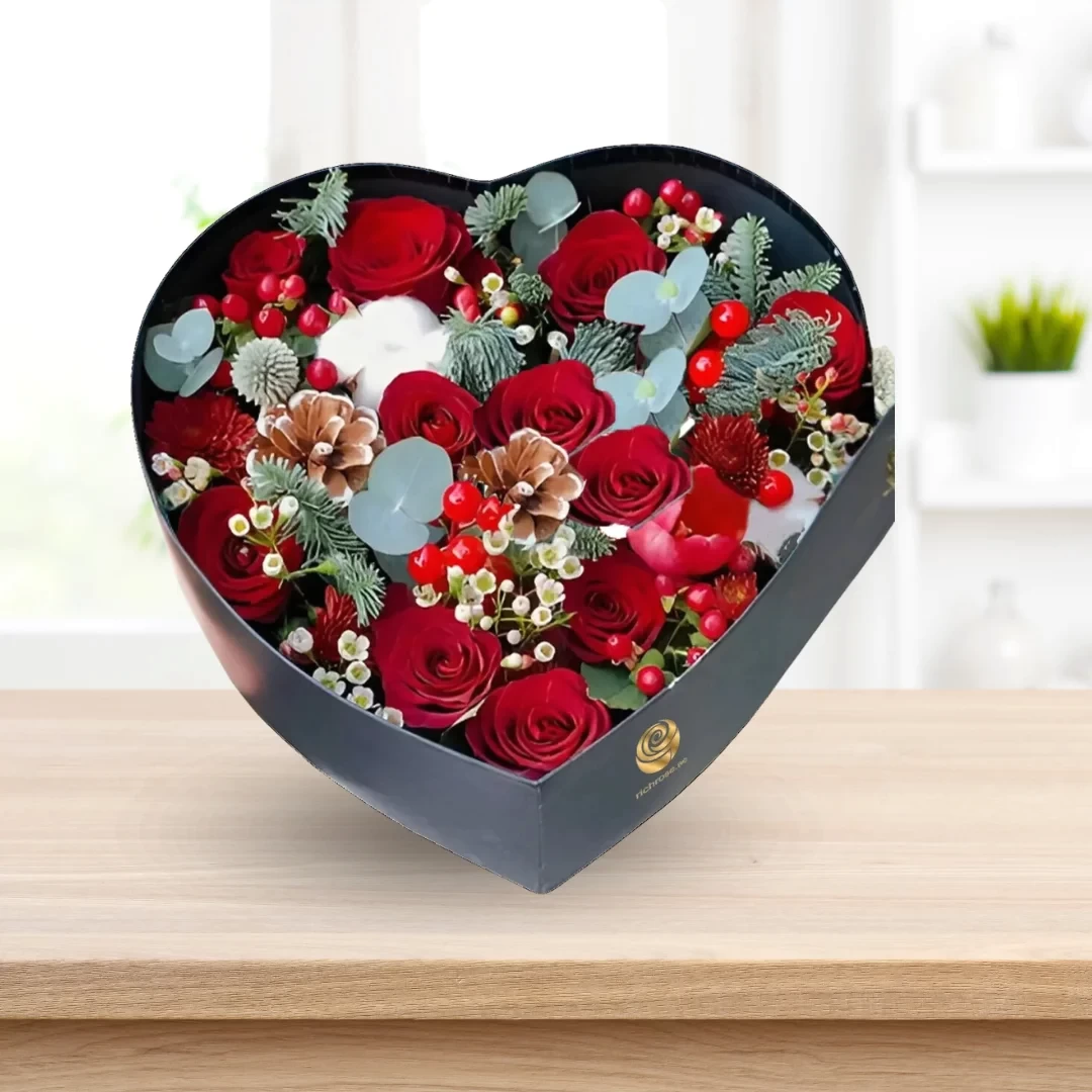 Christmas Flowers - Heart Box Arrangement