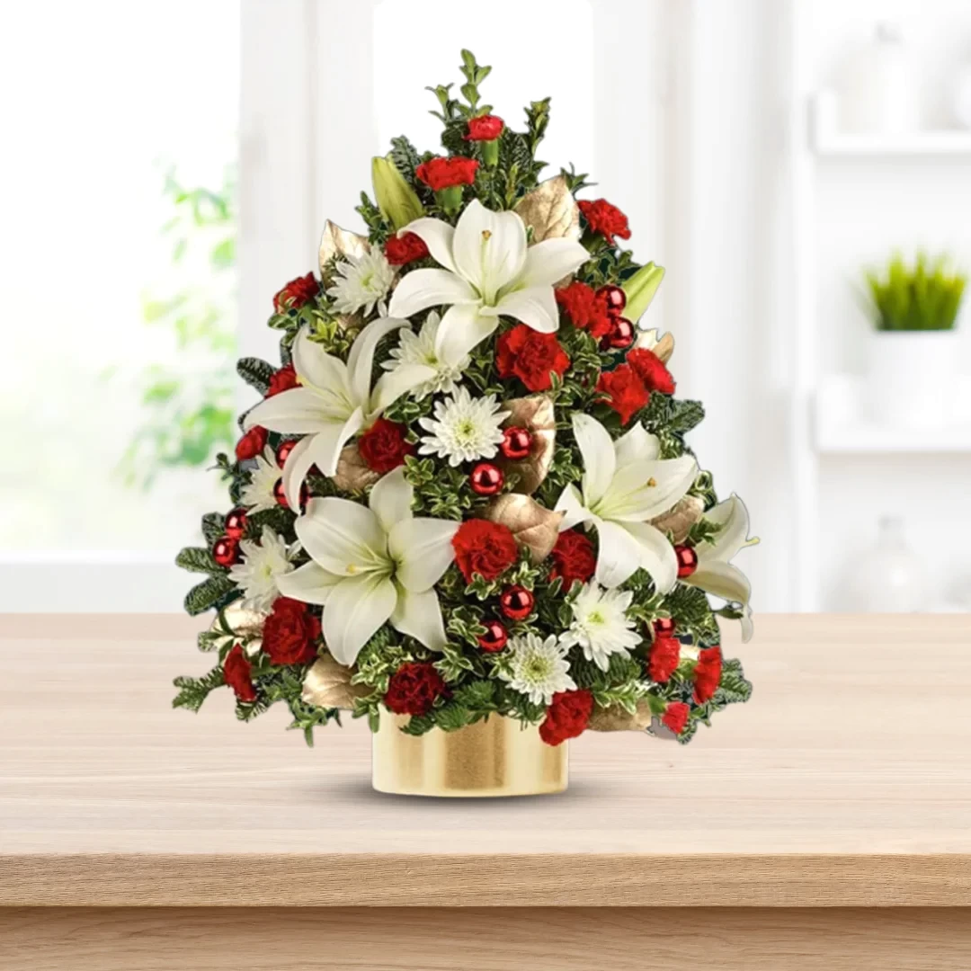 Red and White Flowers in Tree Shape