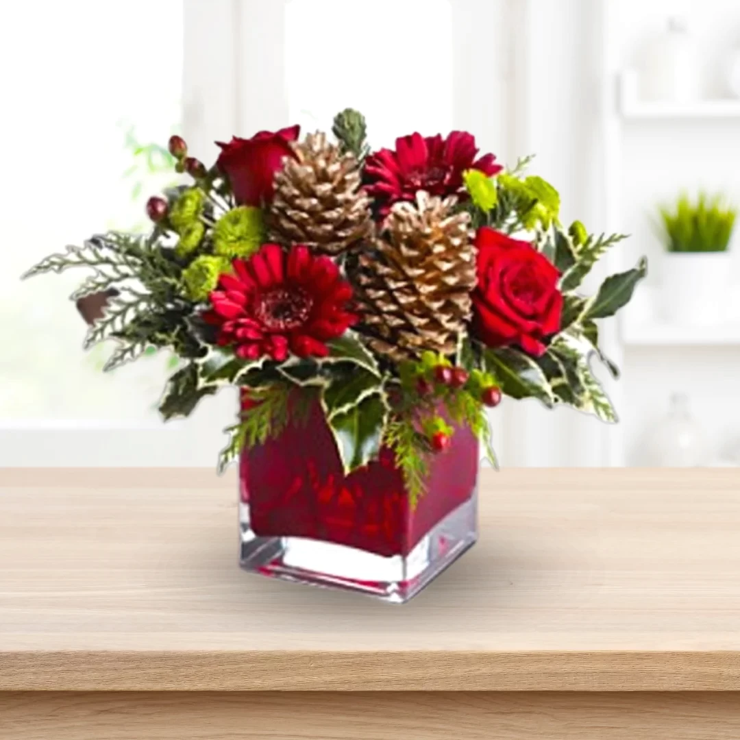 Christmas Flower Square Vase