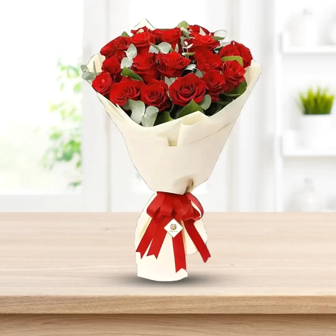 Bella - Valentines Red Roses with White Wrapping