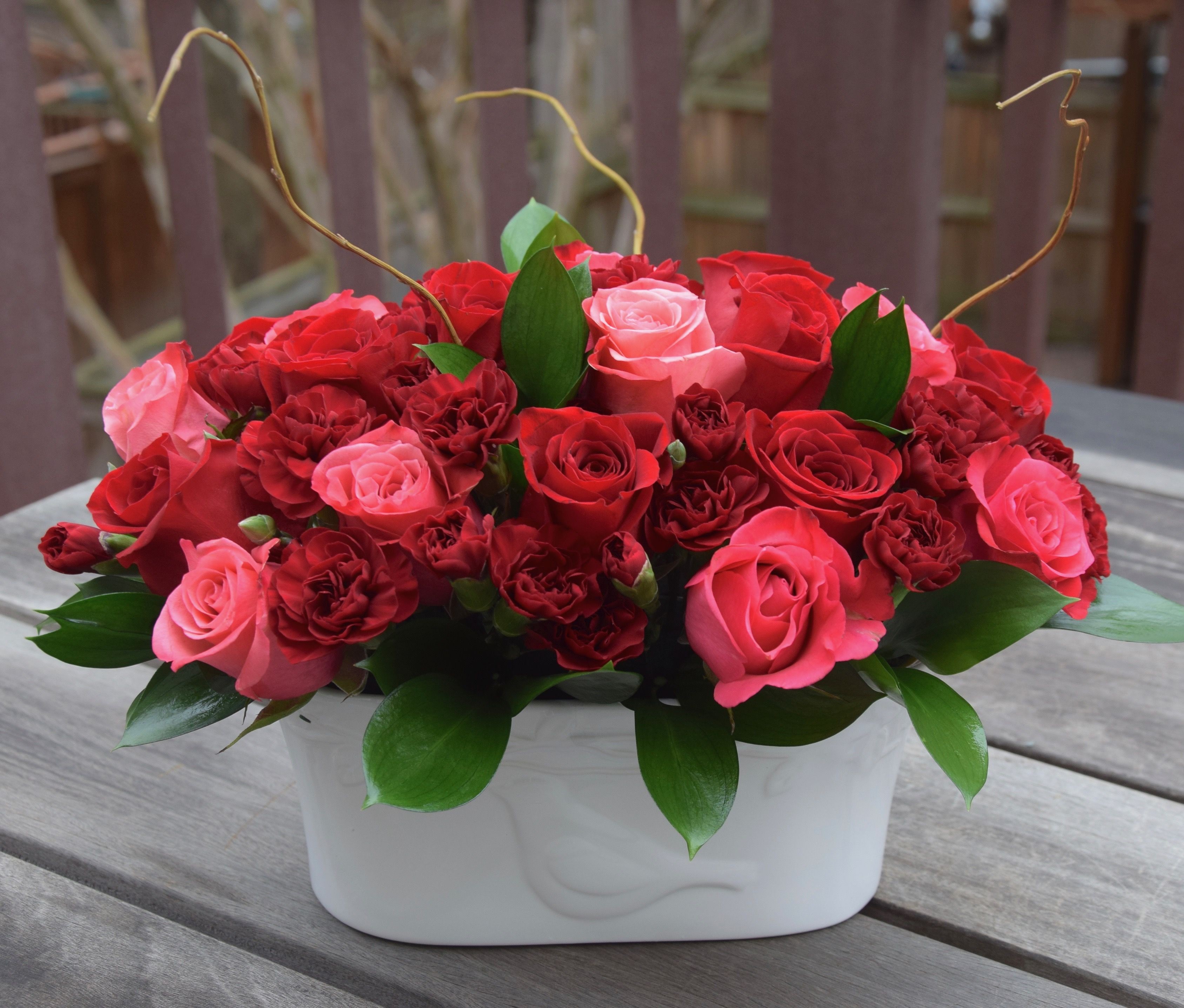 Nicola - Red and Pink Combination Table Top Arrangement