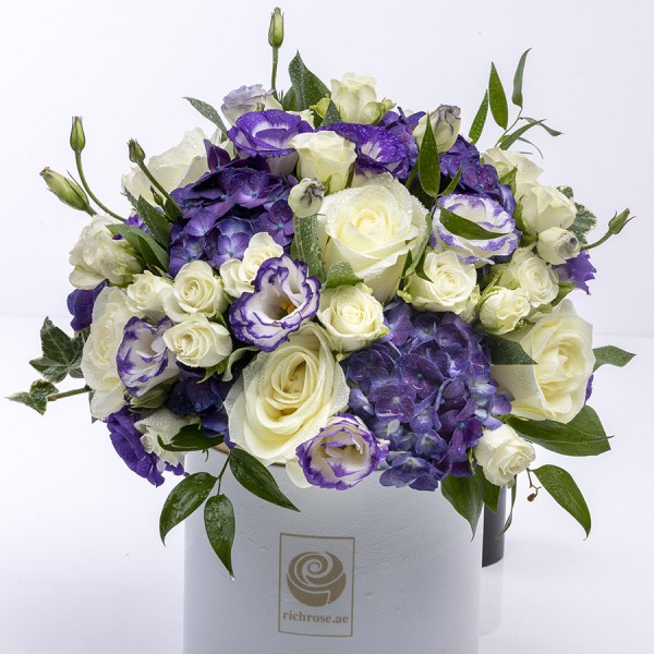 QUITO- White & Purple Mix Flower Box Arrangement