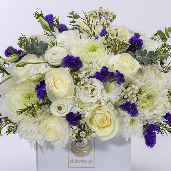 HONIARA- White Roses and Purple Flowers Box