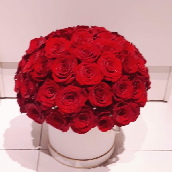 VIENNA- Valentines Majestic Red Roses Box Arrangement