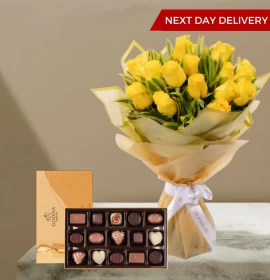 20 Yellow Roses Bouquet with Assorted Chocolates