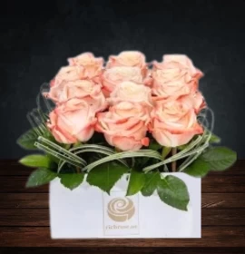 peach roses in box thank you bouquet 