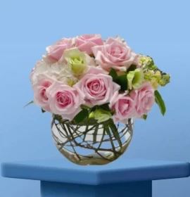 pink flowers in bowl - happy birthday flowers