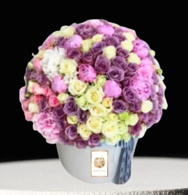 white and purple flower in premium box