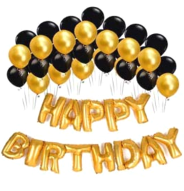 Happy Birthday Gold and Black Balloon 