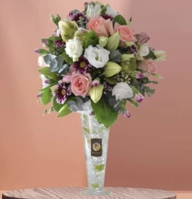 mixed flowers in tall vase - corporate flowers