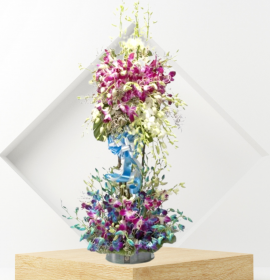 purple orchid in tall vase - office flowers 