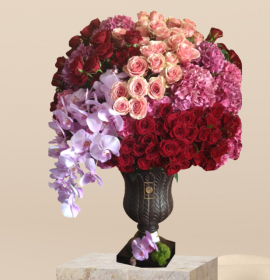 MONICA - Mix of Roses, Phalaenopsis and Hydrangea Standing Arrangement
