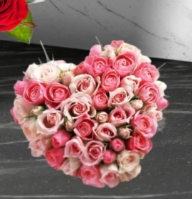 pink flowers heart box