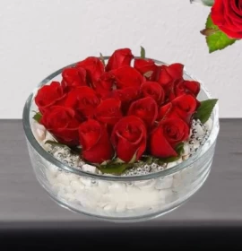 red rose in flat glass vase - send flowers 
