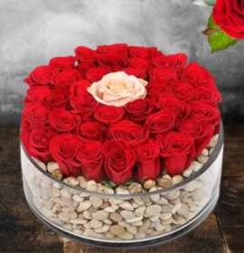 Omri - My Love Red Roses in Glass Flat Vase