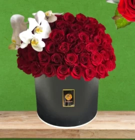red rose and white orchid in flower box - birthday flowers