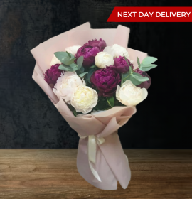 pink and puple peony bouquet - flower delivery